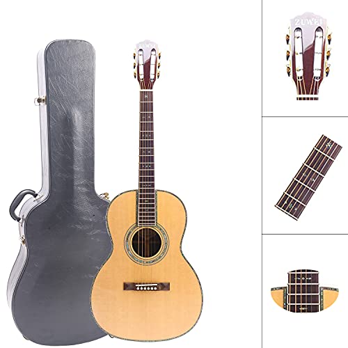 ZUWEI New 39in Handmade Acoustic Guitar Standard X Serise ZW-X3 Solid Spruce Top,Rosewood Back&amp;side Real Abalone Inlay, 45mm Nut Lower Action Bone Nut&amp; Saddle Free Hardcase Gloss Finish