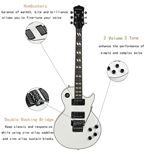 Starshine 6 Strings Double Rocking Electric Guitar Solid Mahogany Body Maple Neck Rosewood Fingerboard (White Color)