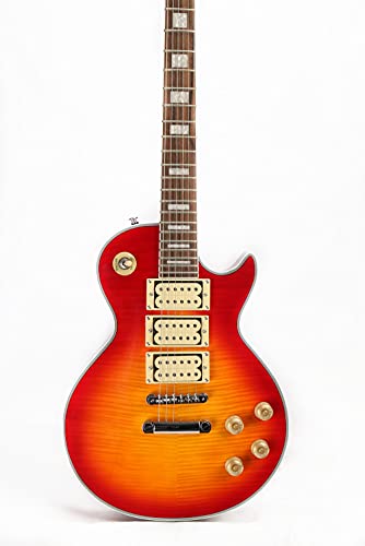 Starshine Electric Guitar, Flamed Maple Top Single Cutaway Guitar ABR-1 with Trio Humbuckers Pickups, Cherry Sunburst