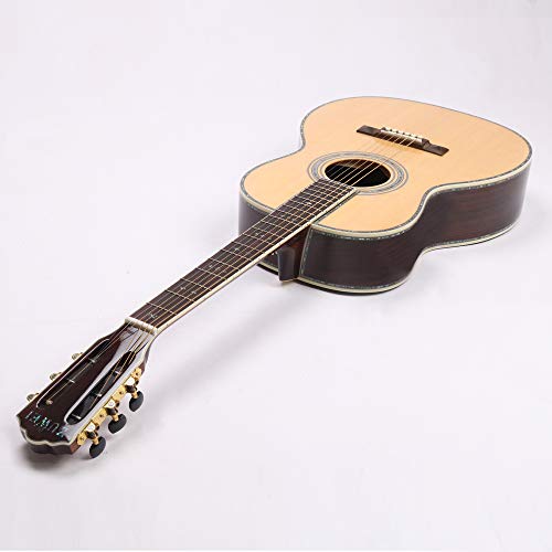 ZUWEI New 39in Handmade Acoustic Guitar Standard X Serise ZW-X3 Solid Spruce Top,Rosewood Back&amp;side Real Abalone Inlay, 45mm Nut Lower Action Bone Nut&amp; Saddle Free Hardcase Gloss Finish