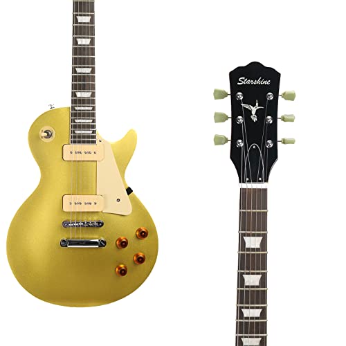 Starshine Electric Guitar Golden Solid Mahogany Body, Yellow on the Back,Chrome Hardware,ABR Bridge