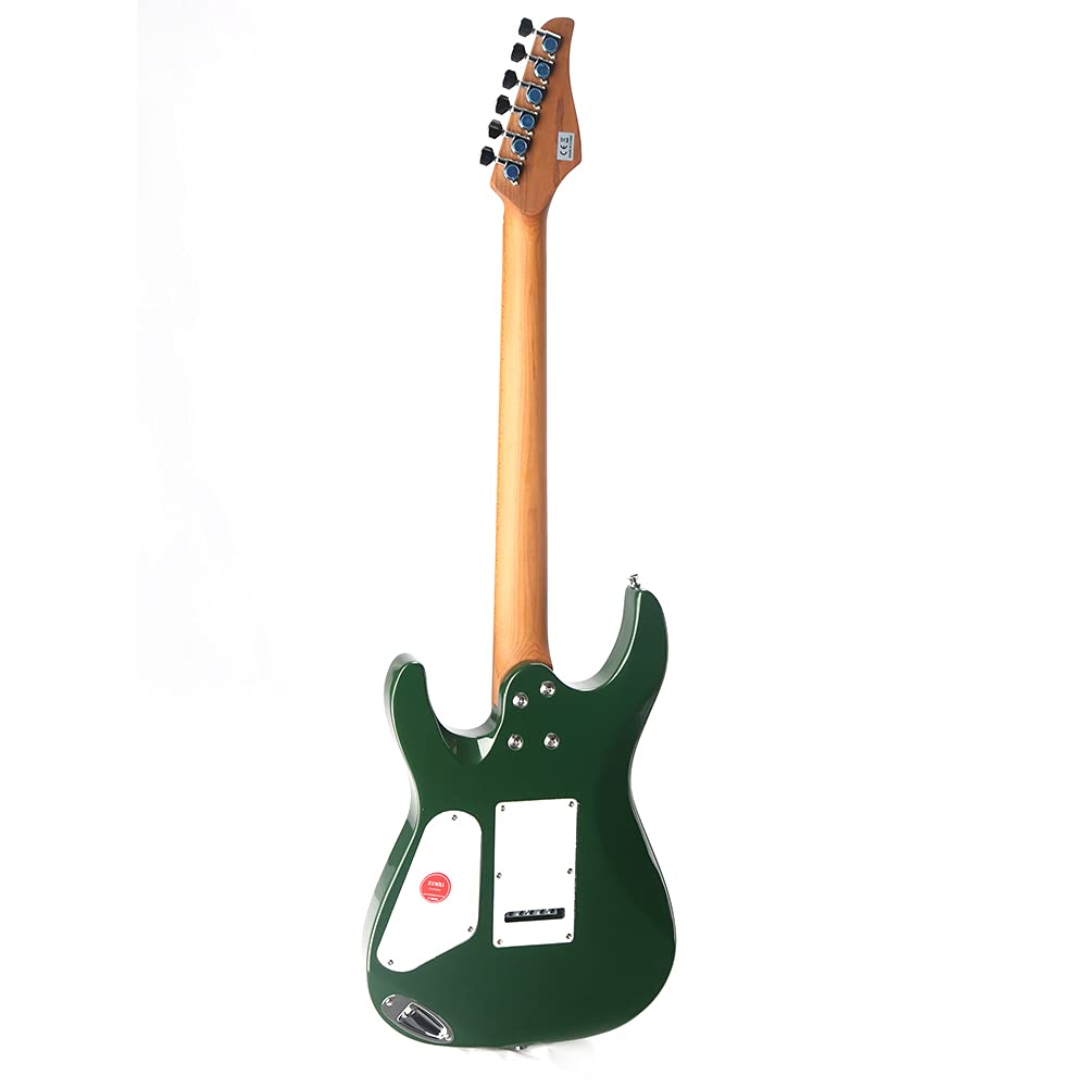 ZUWEI Electric Guitar Reverse Headstock Solid-Body Electric Guitar with Gig Bag, Heel-Mounted Spoke Wheel, H-S-H Pickups, Roasted Maple Neck &amp; Fingerboard, Green