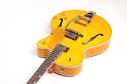 Starshine 45inch Hollow Body Electric Guitar Gold Hardware Flamed Maple Top Closed Tuner Yellow Color