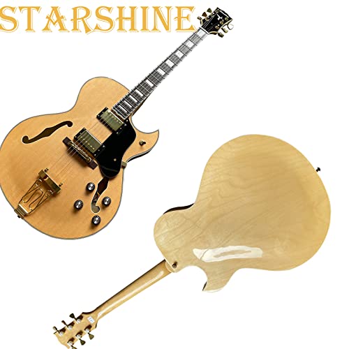 Starshine Electric Guitar Double F Hole Rosewood Fingerboard Hollow Body Gold Hardware Black Pick guard（Natural color）