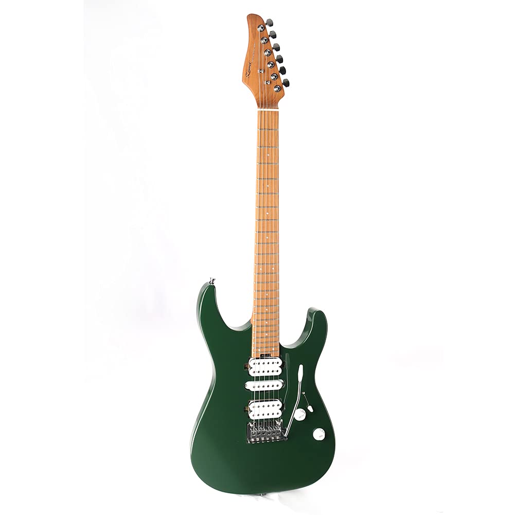 ZUWEI Electric Guitar Reverse Headstock Solid-Body Electric Guitar with Gig Bag, Heel-Mounted Spoke Wheel, H-S-H Pickups, Roasted Maple Neck &amp; Fingerboard, Green