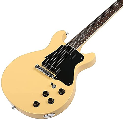 ZUWEI Electric Guitar Double Cut Solid-Body Guitar, 6 Strings, Mahogany Neck Humbucker Pickups, Rosewood Fingerboard, Creamy Yellow