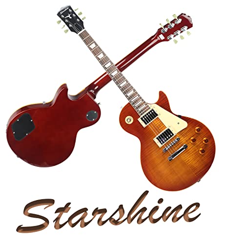 Starshine Electric Guitar Flamed Maple Top Veneer,Milky White Guard Yellow Edging,Solid Mahogany Body