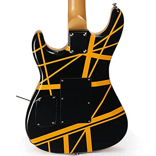 ZUWEI Full Size Solid Body Yellow Stripe Electric Guitar with Basswood, Double Locking Tremolo Bridge, Maple neck and fretboard