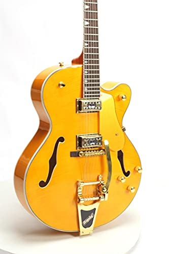 Starshine 45inch Hollow Body Electric Guitar Gold Hardware Flamed Maple Top Closed Tuner Yellow Color