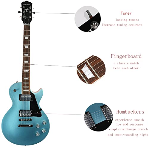 Starshine 6 Strings Electric Guitar Small Black Guard with White Edge,Sunken back ABR Bridge Solid Mahogany Body Rosewood Fingerboard(Blue Silver Powder Color)