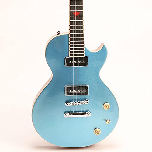 Solid Body Electric Guitar 6 String Single Cut Curved Top Guitar,Mahogany Body Small Dot Bridge, P90 Pickups, Blue Silver Powder