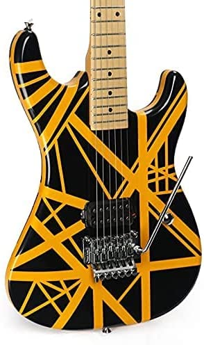 ZUWEI Full Size Solid Body Yellow Stripe Electric Guitar with Basswood, Double Locking Tremolo Bridge, Maple neck and fretboard