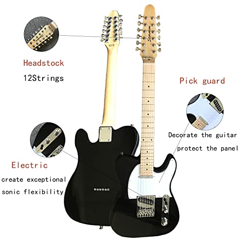 Starshine 12 Strings Full Size ST120 Electric Guitar Solid Body Beginner Kit with Bag, Cable,Amplifier (black)