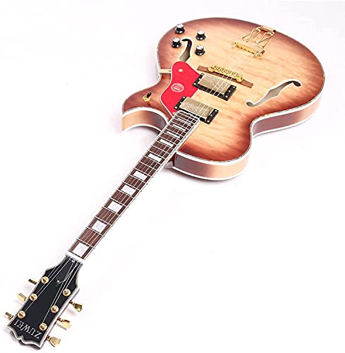 ZUWEI Hollowbody Electric Guitars 6 String Guitar Full Size Electrica Guitarra - 3A Quilted Maple Top, Mahogany Neck Separation Humbucker Pickups