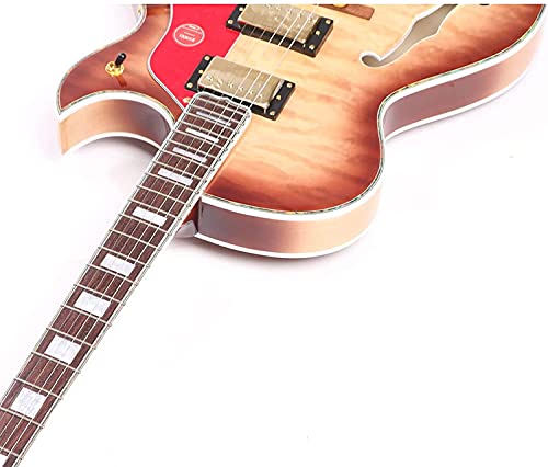 ZUWEI Hollowbody Electric Guitars 6 String Guitar Full Size Electrica Guitarra - 3A Quilted Maple Top, Mahogany Neck Separation Humbucker Pickups