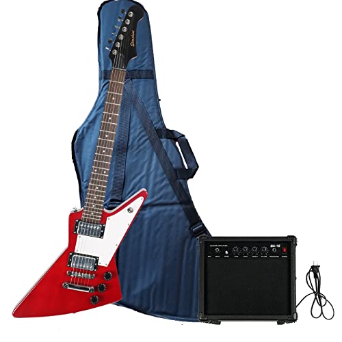 Starshine Explorer 3/4 Size Electric Guitar for Beginner,Kids,Adults as a Gift,Rosewood Fingerboard, Solid Mahogany Body, 10 W Amplifier, Gig Bag(Red Color)