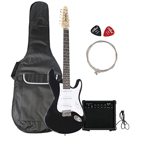 Starshine 12 Strings ST Full Size Electric Guitar Solid Body Beginner Kit with Bag, Cable,Amplifier (Black)