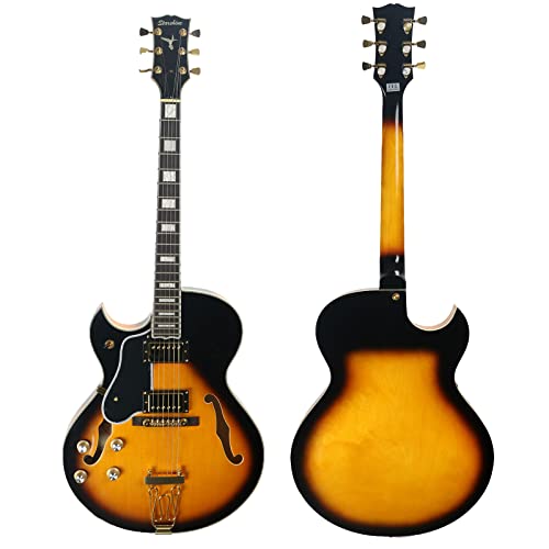 Starshine 6 String Hollow Body Electric Guitar Gold Hardware Left Handed(Sunburst Color)