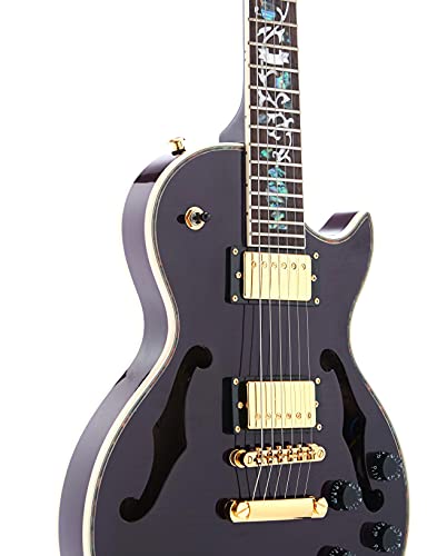 Starshine Electric Guitar Hollow Mahogany Body and Flamed Maple Top Veneer,Gold Hardware Double F Hole T-O-M Bridge (Purple Color)