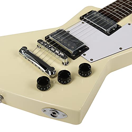 Starshine Explorer 3/4 Size Electric Guitar for Beginner,Kids,Adults as a Gift,Rosewood Fingerboard, Solid Mahogany Body, 10 W Amplifier, Gig Bag(Milky Yellow)