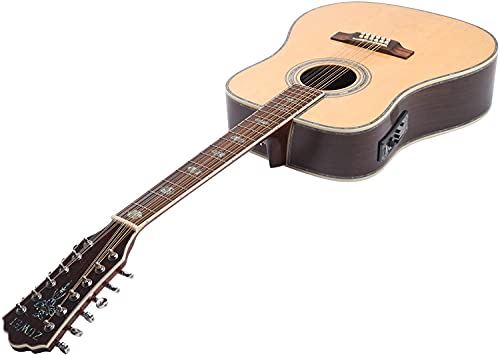 ZUWEI Electric Acoustic Guitar - With Case - 41in Folk Guitarra 12 Strings, Abalone Inlay, Right Hand, Natural