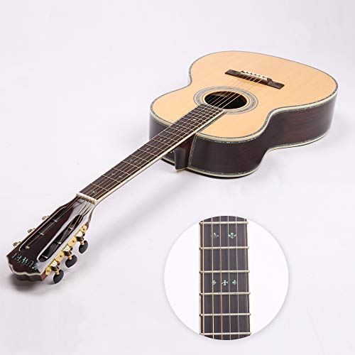 ZUWEI New 39in Handmade Acoustic Guitar Standard X Serise ZW-X3 Solid Spruce Top,Rosewood Back&amp;side Real Abalone Inlay, 45mm Nut Lower Action Bone Nut&amp; Saddle Free Hardcase Gloss Finish