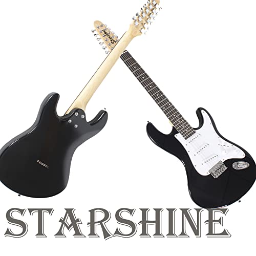 Starshine 12 Strings ST Full Size Electric Guitar Solid Body Beginner Kit with Bag, Cable,Amplifier (Black)