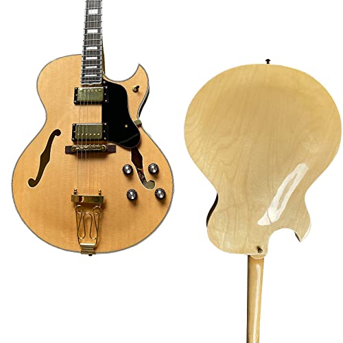 Starshine Electric Guitar Double F Hole Rosewood Fingerboard Hollow Body Gold Hardware Black Pick guard（Natural color）