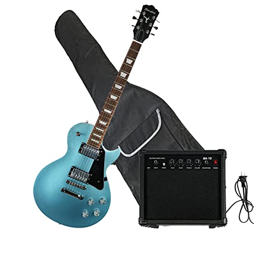 Starshine 6 Strings Electric Guitar Small Black Guard with White Edge,Sunken back ABR Bridge Solid Mahogany Body Rosewood Fingerboard(Blue Silver Powder Color)