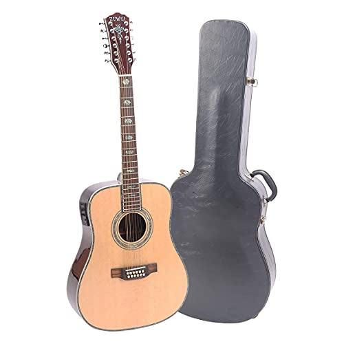 ZUWEI Electric Acoustic Guitar - With Case - 41in Folk Guitarra 12 Strings, Abalone Inlay, Right Hand, Natural