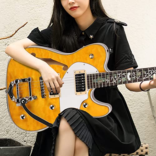 ZUWEI Semi Hollow Electric Guitar Custom Shop 22 Frets, Maple Top Purplewood Fingerboard Canada Maple Neck Flower Inlay