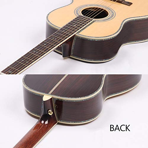 ZUWEI New 39in Handmade Acoustic Guitar Standard X Serise ZW-X3 Solid Spruce Top,Rosewood Back&amp;side Real Abalone Inlay, 45mm Nut Lower Action Bone Nut&amp; Saddle Free Hardcase Gloss Finish