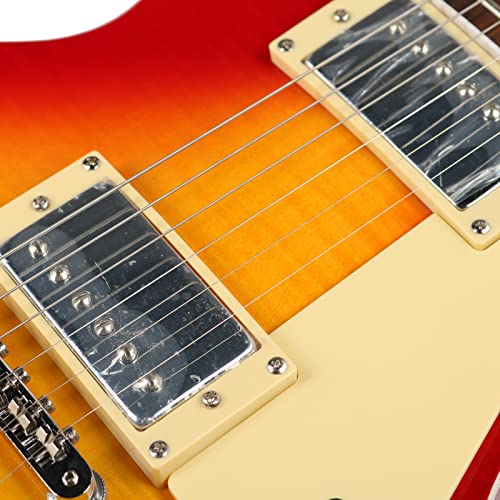 Starshine Electric Guitar Cream Yellow Guard,Flamed Maple top Veneer,Cherry Burst Color