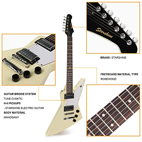 Starshine Explorer 3/4 Size Electric Guitar for Beginner,Kids,Adults as a Gift,Rosewood Fingerboard, Solid Mahogany Body, 10 W Amplifier, Gig Bag(Milky Yellow)