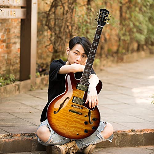 ZUWEI 335L F Hole Semi Hollow Body Electric Guitar Custom Shop Series, T-O-M Bridge, Alnico5 Bar, Separation Humbucker Pickups, Gold Hardware-Antique Yellow Sunburst