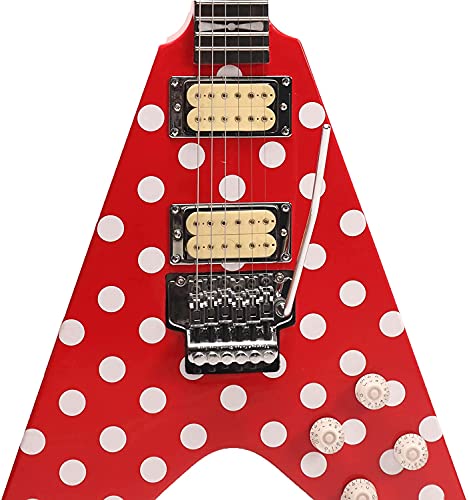 ZUWEI V Shape Electric Guitar Solid Body Electric Guitar Polka Dots Double Locking Tremolo System Mahogany Body Rosewood Fingerboard (Red)