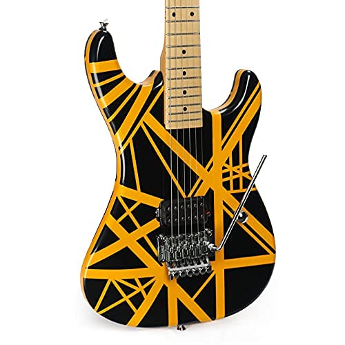 ZUWEI Full Size Solid Body Yellow Stripe Electric Guitar with Basswood, Double Locking Tremolo Bridge, Maple neck and fretboard