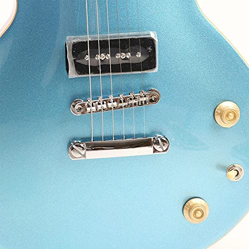 Solid Body Electric Guitar 6 String Single Cut Curved Top Guitar,Mahogany Body Small Dot Bridge, P90 Pickups, Blue Silver Powder