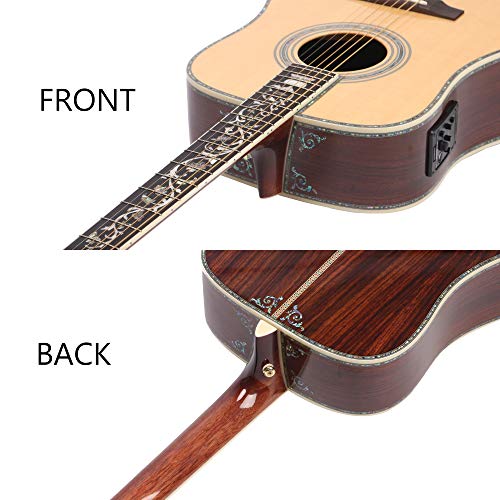 ZUWEI 41in Handmade Electric Acoustic Guitar Life Flower Solid Spruce Top Rosewood Backside Abalone Inlay, Closed Tuner Lower Action Bone Nut&amp; Saddle Free Hardcase Gloss Finish Gold Hardware