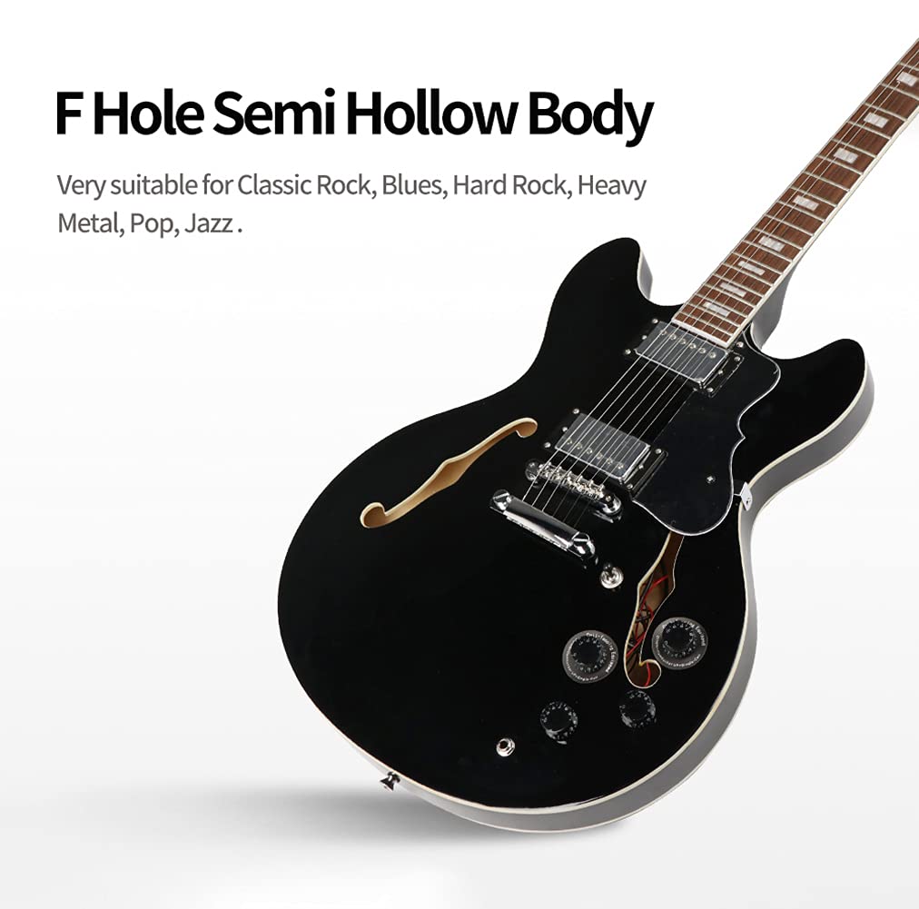 ZUWEI Semi Hollow body Electric Guitar Pull/Push Swtich Separation Humbuckers Lower Action