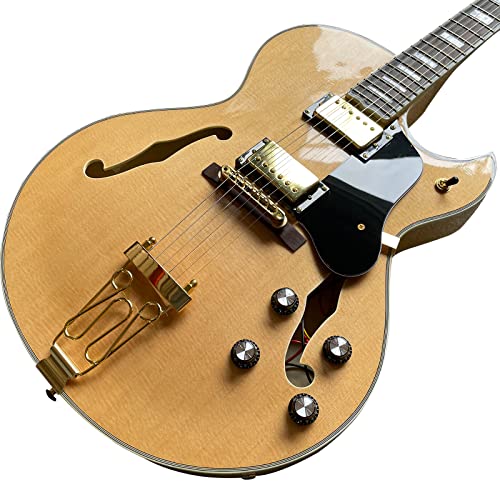 Starshine Electric Guitar Double F Hole Rosewood Fingerboard Hollow Body Gold Hardware Black Pick guard（Natural color）