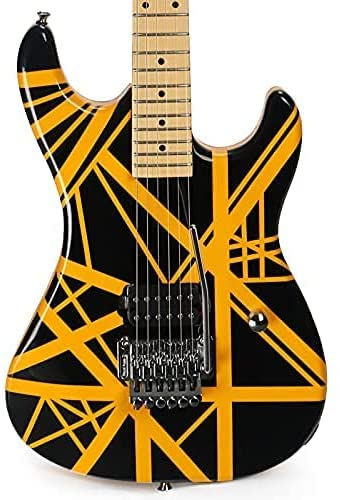 ZUWEI Full Size Solid Body Yellow Stripe Electric Guitar with Basswood, Double Locking Tremolo Bridge, Maple neck and fretboard