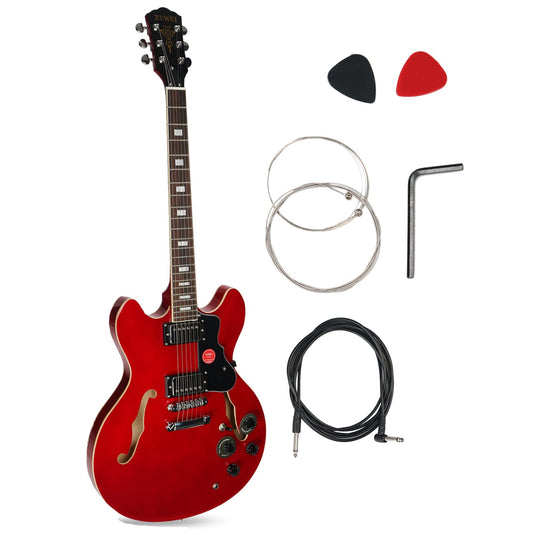 ZUWEI Semi Hollow body Electric Guitar Pull/Push Swtich Separation Humbuckers Lower Action