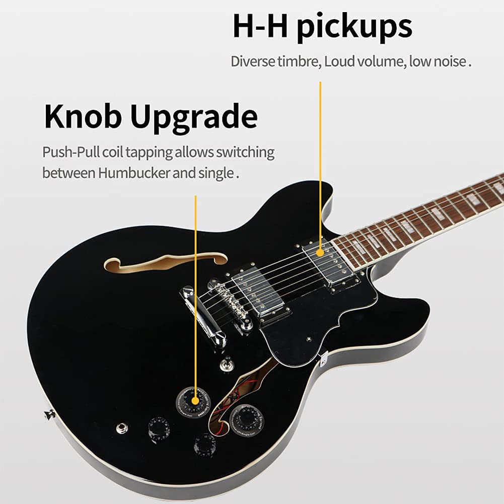 ZUWEI Semi Hollow body Electric Guitar Pull/Push Swtich Separation Humbuckers Lower Action