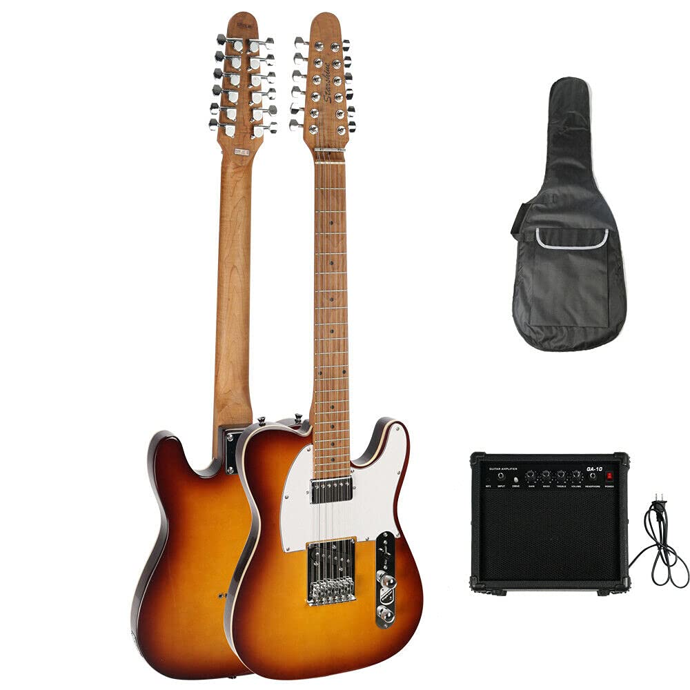 Starshine 12 String Full Size Electric Guitar Solid Body Beginner Kit with Bag, Cable,Amplifier (Silver)