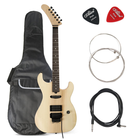 ZUWEI DIY Electric Guitar Kits BSESPUN - Basswood Body, Humbuckers Single Pickup, Banada Headstock, Maple Neck, Black Hardware 22F with 3.4 Feet Cable