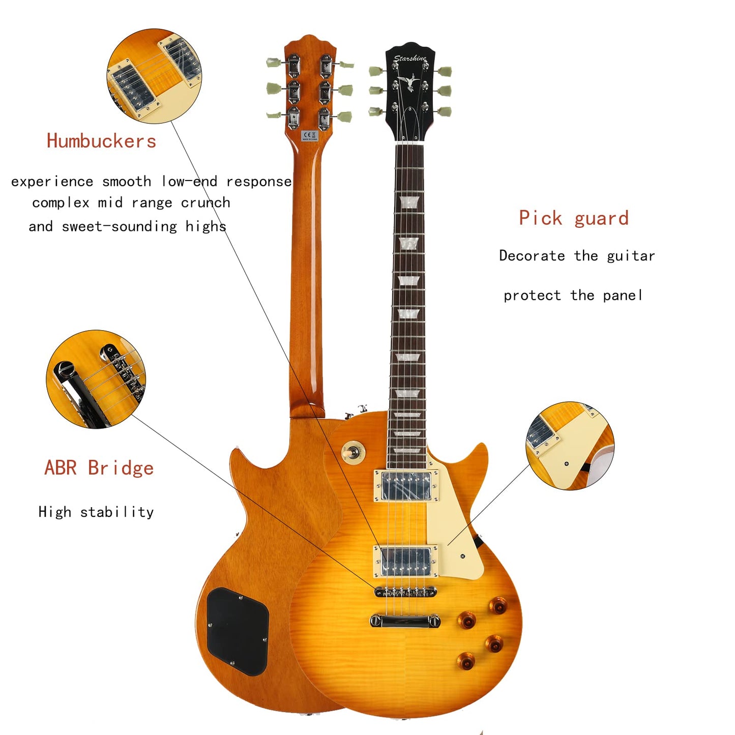 Starshine 6 Strings Electric Guitar Flamed Maple Top Veneer ABR Bridge with Double Humbuckers Pickups (CS Color)