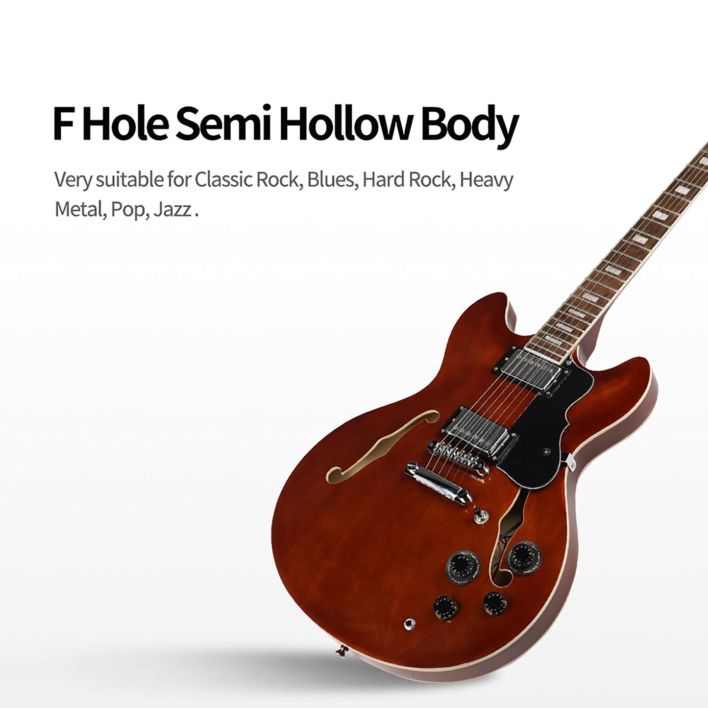 ZUWEI Semi Hollow body Electric Guitar Pull/Push Swtich Separation Humbuckers Lower Action