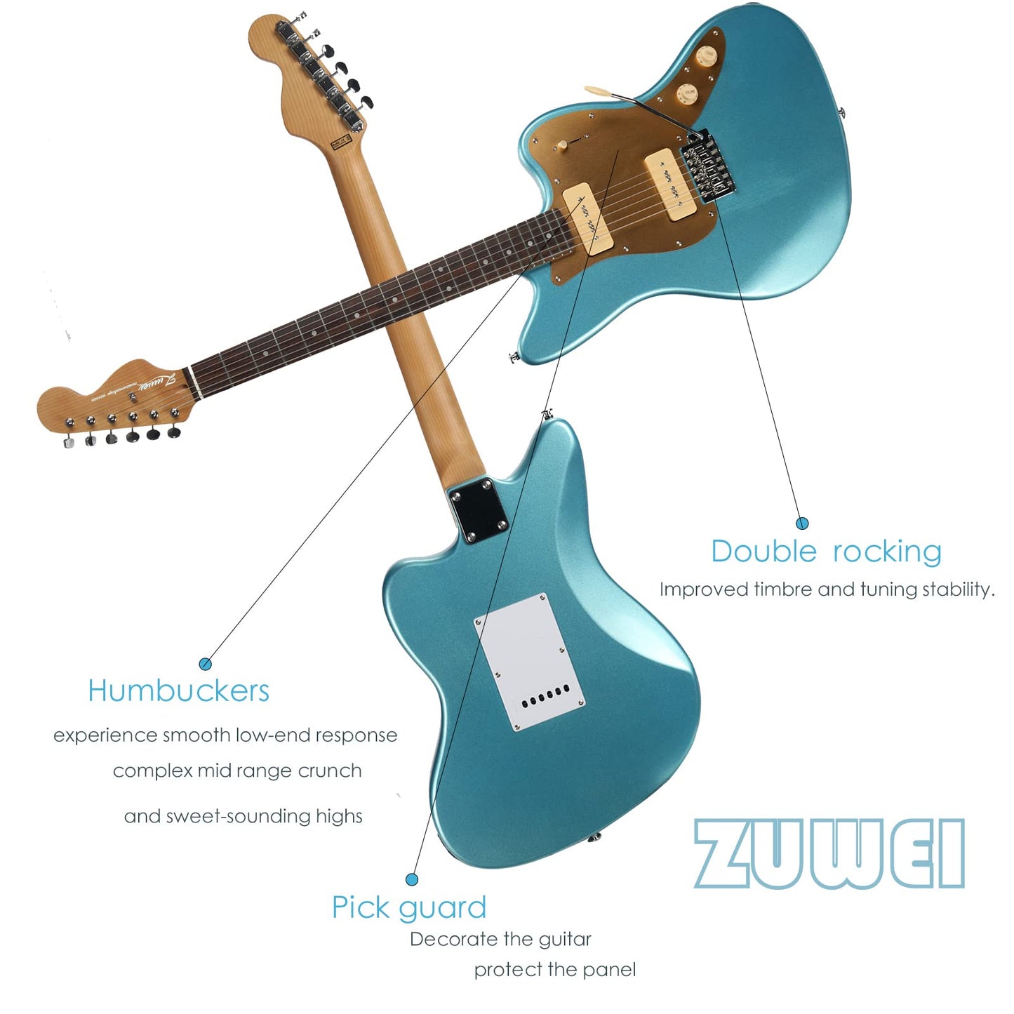 ZUWEI UZY260 Custom Shop Electric Guitar With P90 Pickups, Roasted Maple Neck, Alder Body,Gold Pickguard